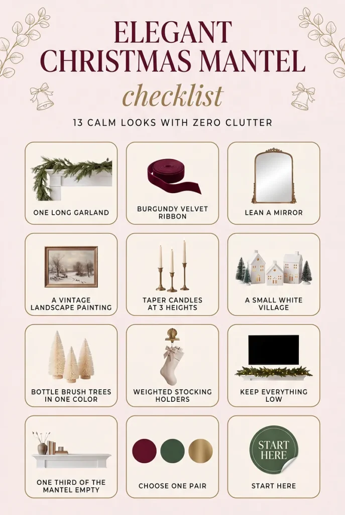 Elegant christmas mantel checklist pin with christmas mantle ideas from one long garland to one third of the mantel empty