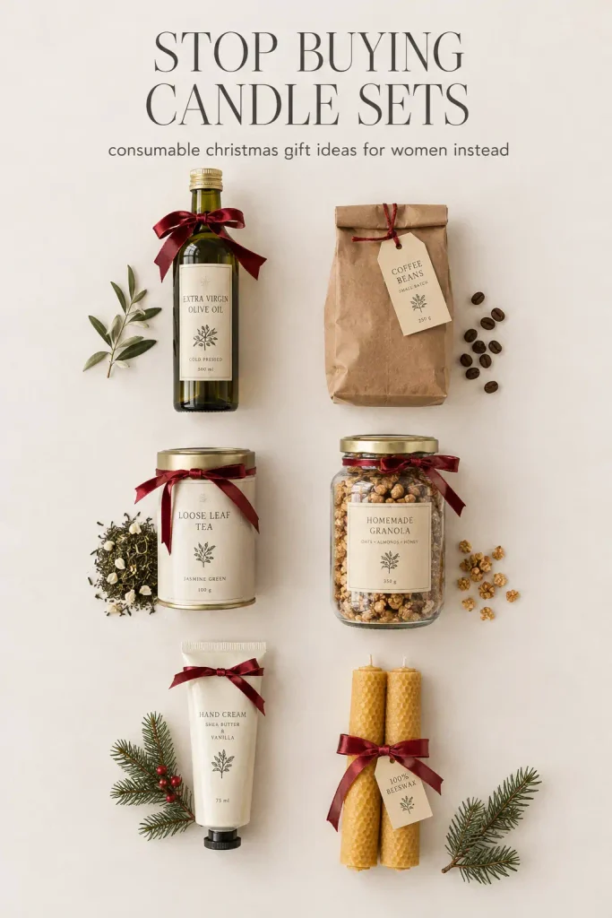 Stop buying candle sets, consumable Christmas gift ideas for women: olive oil, coffee, jars and plain candles